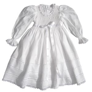 Long Sleeved Baby Girls Smocked Christening Gown